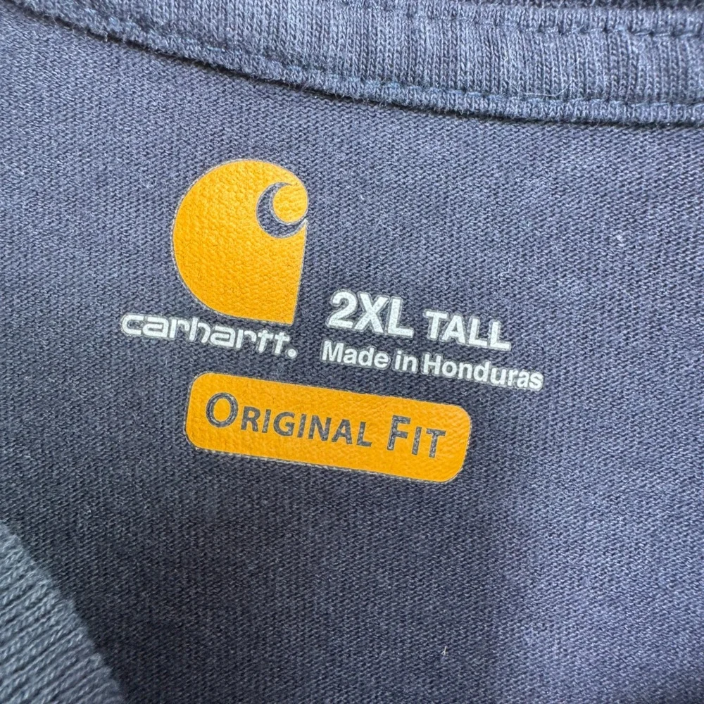 Carhartt Henley Shirt Men 2XL Tall Blue Long Sleeve K128 Pocket Workwear Tee